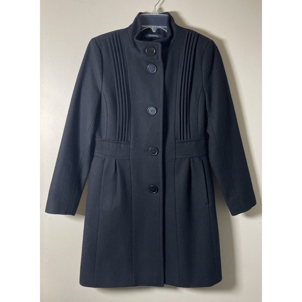 Chadwicks Black Wool Button Down Overcoat Women's Size 4P Lined Tailored Pockets